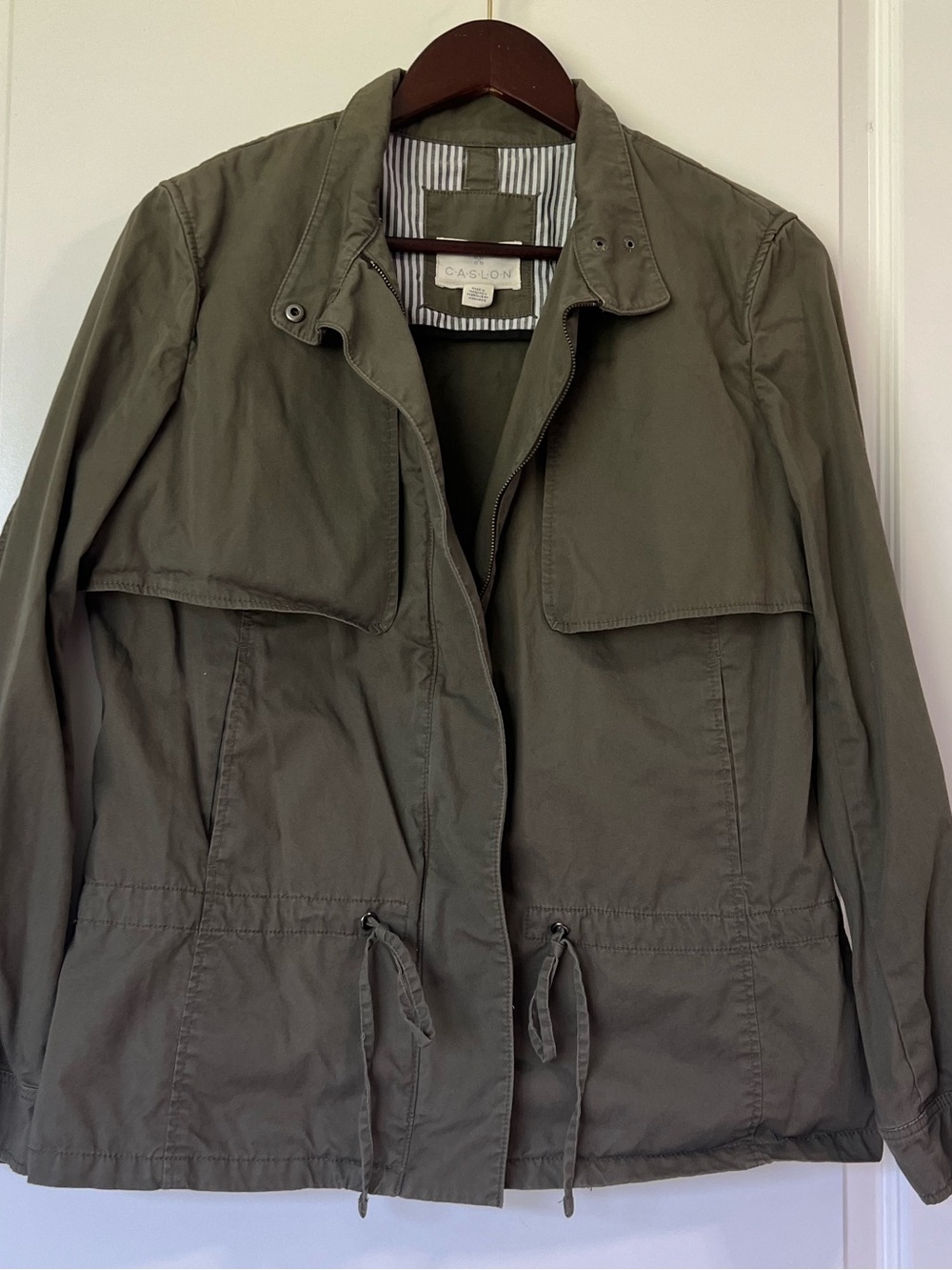 Caslon Olive Green Drawstring Utility Jacket Coat Womens Size Medium Nordstrom
